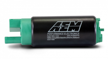 AEM 340lph E85-Compatible High Flow In-Tank Fuel Pump (65mm with hooks, Offset Inlet) 50-1215